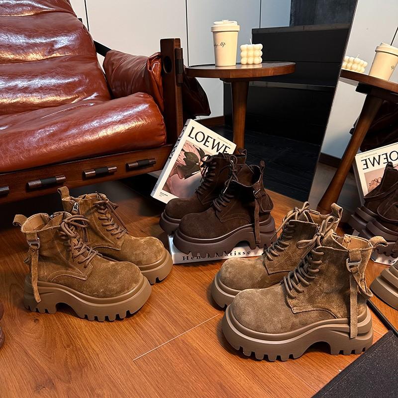European matte soft leather big head muffin thick-soled Martin boots women's 2025 new small height increase versatile short boots