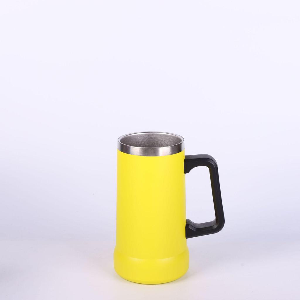 24oz doppelwandiger Bierkrug aus Edelstahl mit Henkel - Großes Fassungsvermögen, brasilianischer Stil