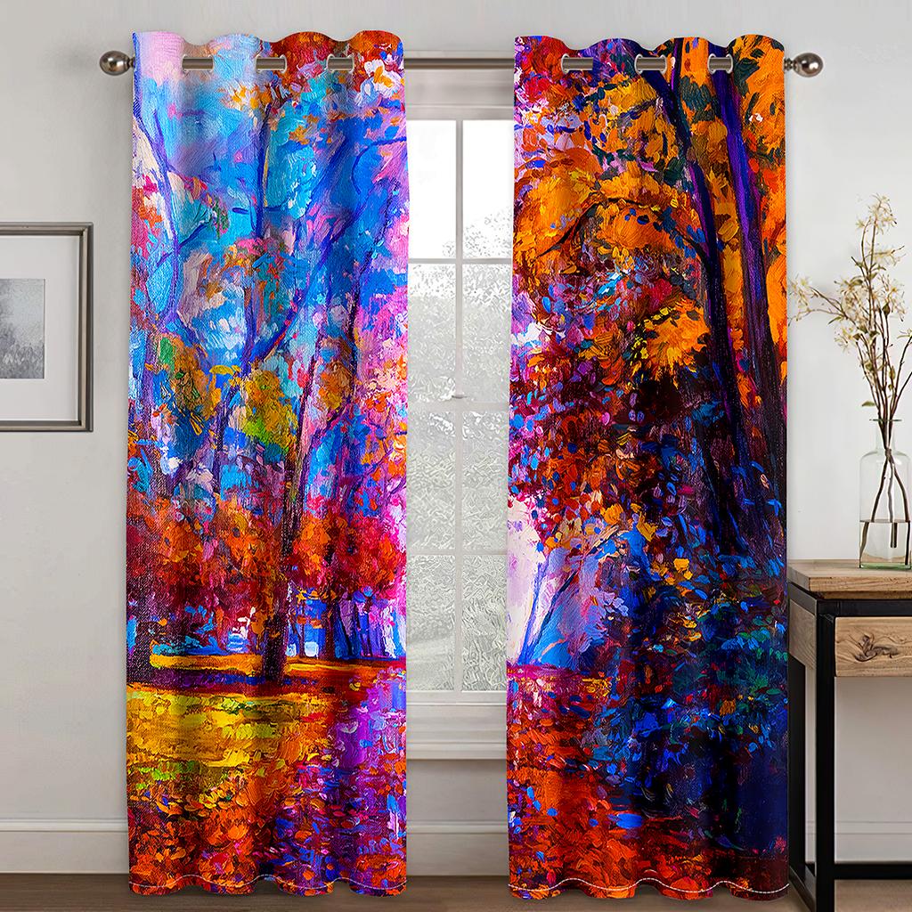 Luxurious Sunset Dazzle Abstract Art Tree Shading Bedchamber Kitchen Winodw Drapes Collection for Livingroom Space 2 Panels Free Shiping