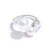Yhpup Korean Simulated Pearls Cubic Zirconia Adjustable Chic Ring High Quality Stainless Steel Popular Jewelry Wholesale Gift