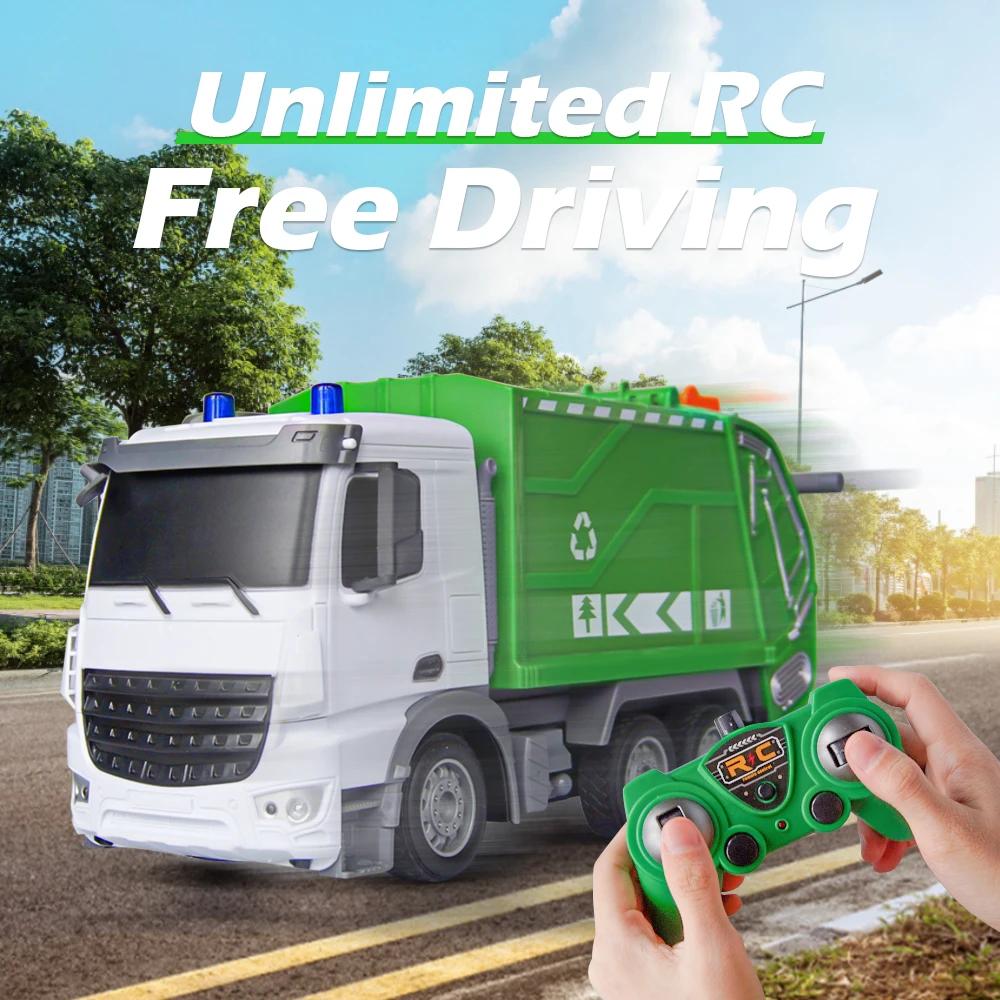 Non-Toxic Kids Rc Garbage Truck Toy With Lights 1/14 Scale Radio Controlled Car Sanitation Vehicle Recycling Cars Early Learning Toys Children
