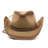 Unisex Foldable Vintage Western Cowboy Straw Hat Wide Brim Sun Protection with Sunflower Belt for Summer Autumn