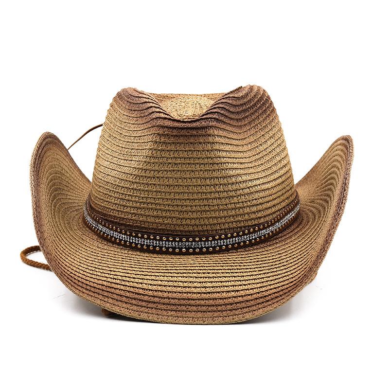 Unisex Foldable Vintage Western Cowboy Straw Hat Wide Brim Sun Protection with Sunflower Belt for Summer Autumn