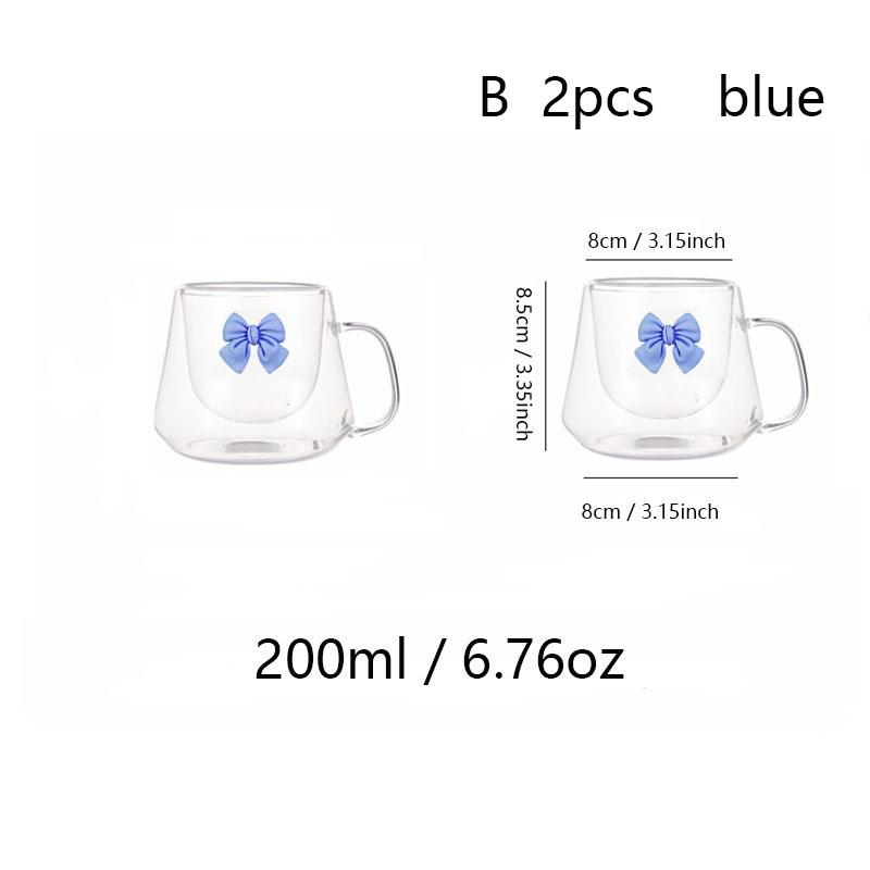 

2pcs Bowknot Double Wall Glass Cup Set Coffee Mug Heat-resistant Espresso Cup Thermo Insulated Cup For Cappuccino Tea Drinkware 190-200ml