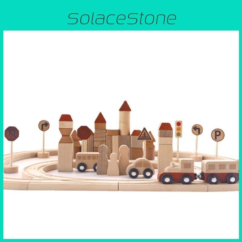 City Wooden Fun Transportation Train Track Assembly Building Blocks Kid Toy Set