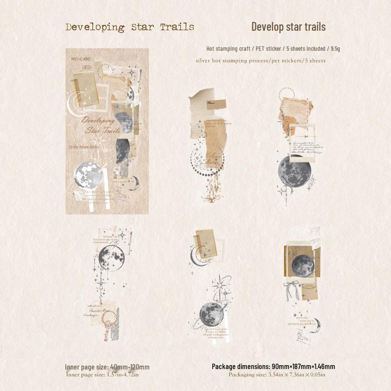 Momo PET 3D Silver Sticker Pack: To the Moon Series (4 Types) for Journal Decoration and DIY
