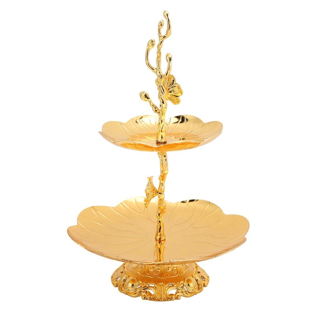 7PCS European Gold Cake Stand Easy Assemble Double Layer Serving Tray Fruit Serving