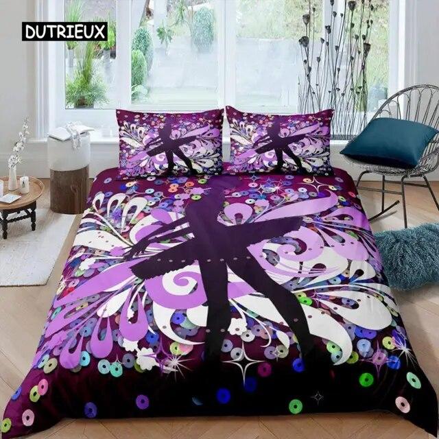 Ballet Dancer Duvet Cover Set Cartoon Dancer Girly Bedding Set Beauty Ballet Quilt Cover Twin Queen King Microfiber Bedclothes Three Piece Set