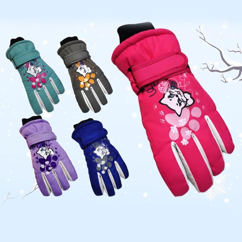 Gants de Ski pour Enfants Hiver Imperméables Motif Dessin Animé Mignon Gants de Neige Chauds pour Garçons Filles Enfants 5-10 Ans