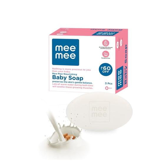 Sapone per Bambini Mee Mee 75g, Confezione da 3 (Compra 2, Ricevi 1 Gratis) | Sapone da Bagno Nutriente con Burro di Karité e Cacao Naturali | Per la Pelle Sensibile del Bambino
