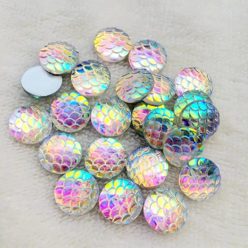 80pcs Round AB Resin Crystal Fish Scales Flat Back Rhinestone Scrapbook Wedding Decoration Scrapbooking Diy Accessories