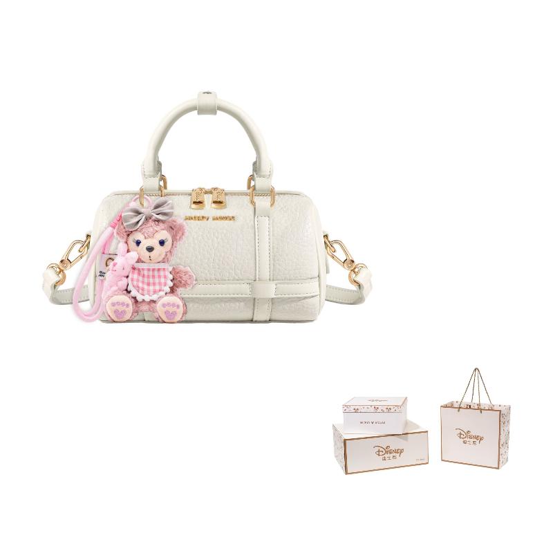 Disney Mickey Ins Style Fashion Versatile Boston Bag Women Handbag Milk-White Cherry-Blossom-Pink BMK-73319