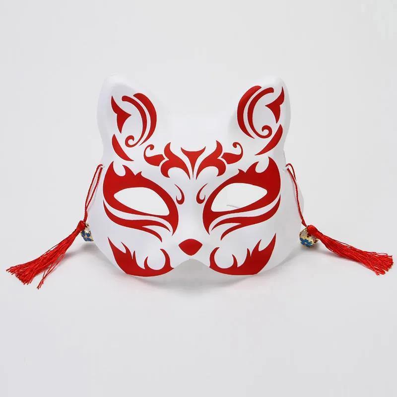 Hand-Painted Anime-Style Cat and Fox Half-Face Mask for Men and Women