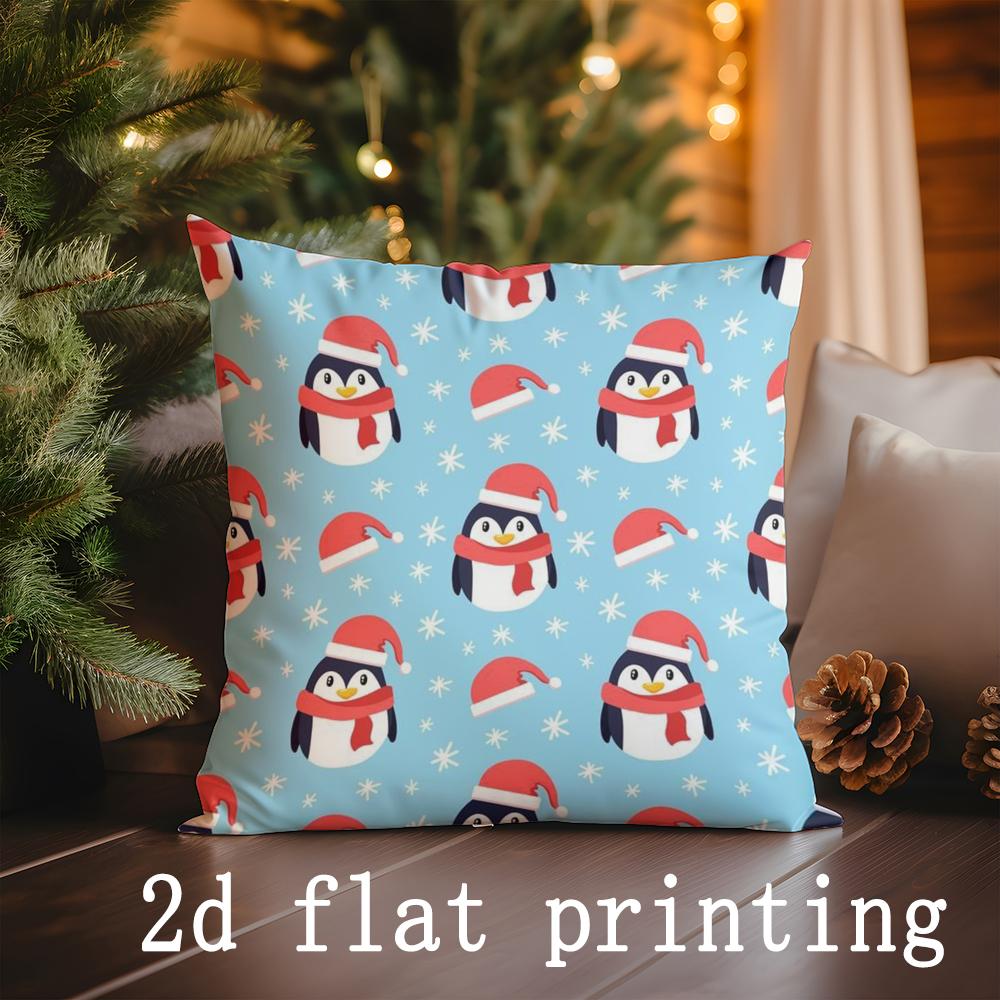 Home Decor Christmas Penguins &amp; Santa Pillows Suitable For Sofa Bedroom Car Pillow Cover Cushion Rectangular Back Cushion