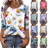 Damen Lässiges Rundhals-T-Shirt-Oberteil mit Dreiviertelärm und Blumendruck für Frühling und Sommer Entspannte Passform Bequemer Stil