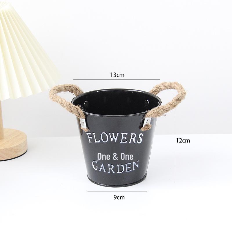 Small Retro Distressed Whitewashed Tin Flower Pot for Tabletop or Balcony Decor, Ideal for Succulents and Iron Lettering