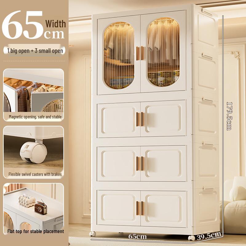 Children's Toy Storage Cabinet: Movable Multi-layer Thickened Wardrobe with Folding Shelves for Home and Bedroom