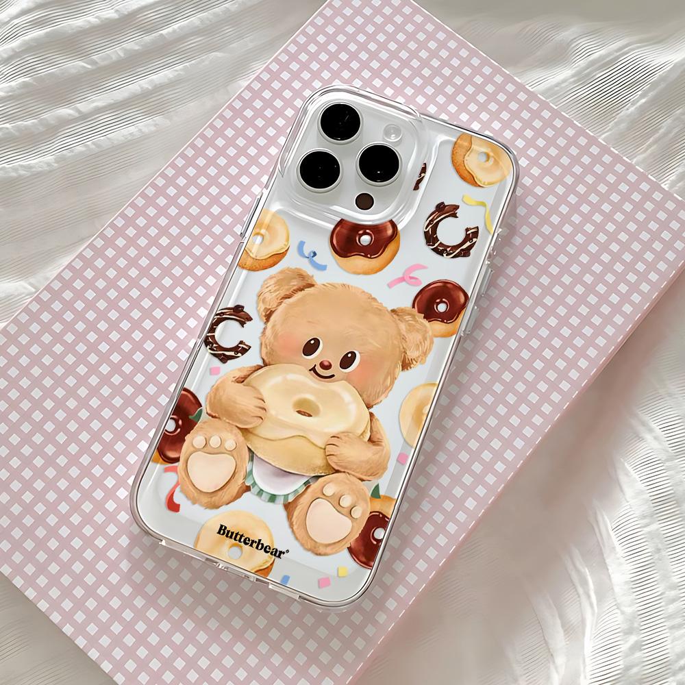 Cute Butter Bear Phone Case For Samsung Galaxy S25 S24 S23 S22 S21 S20 FE Note20 Note10 Edge Plus Ultra Lite 5G Clear Back Cover
