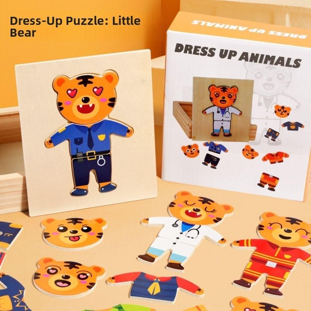 Cartoon Design Wooden Toy Jigsaw Puzzle Change Clothes Feature Bear Dressing Game  Kids Play