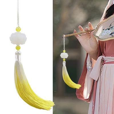 Tassel Pendant with Lanyard Gradient No Shedding Fade-resistant Anti-Lost DIY Double-sided Lotus Han Chinese Clothing Tassel Ear for Fan