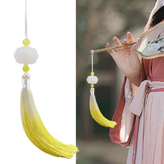 Tassel Pendant with Lanyard Gradient No Shedding Fade-resistant Anti-Lost DIY Double-sided Lotus Han Chinese Clothing Tassel Ear for Fan