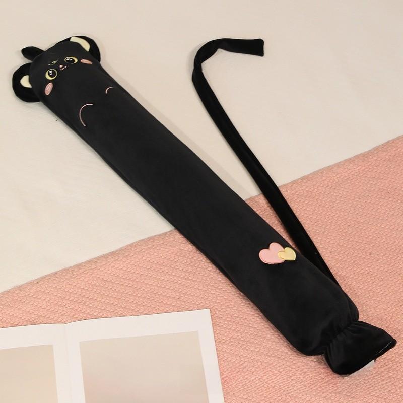 Cartoon Cat Shape Long Hot Water Bag With Soft Short Plush For Warmth And Gift Giving
