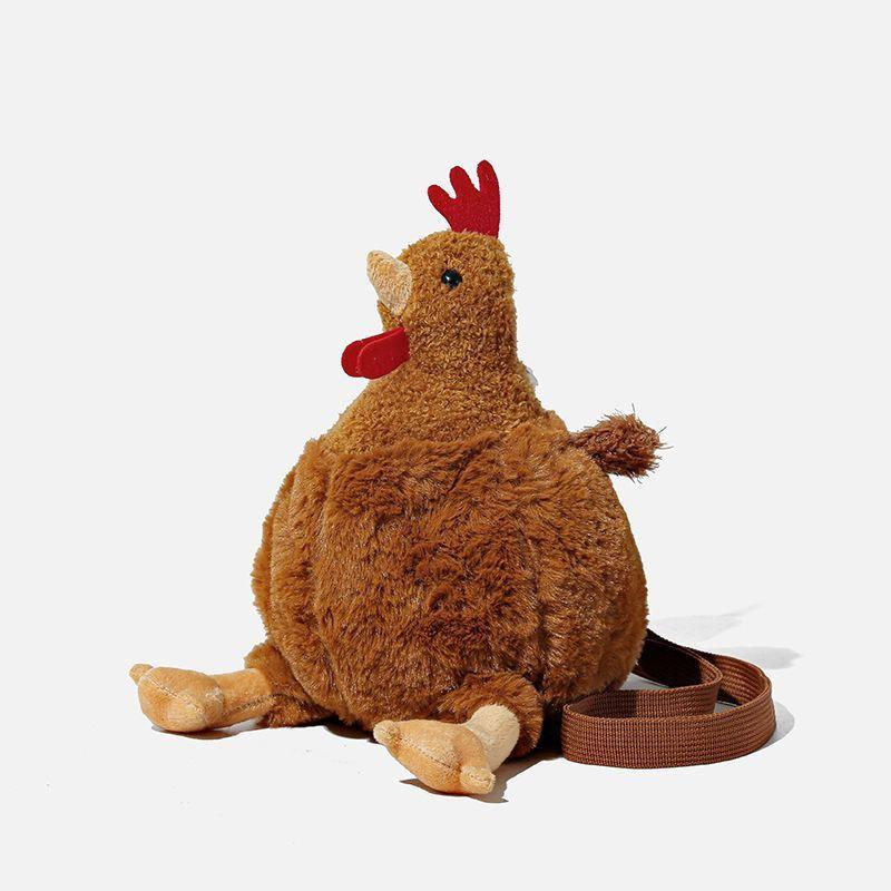Serene Velvet Chicken Cartoon Bucket Bag With Zipper Closure For Casual Daily Use
