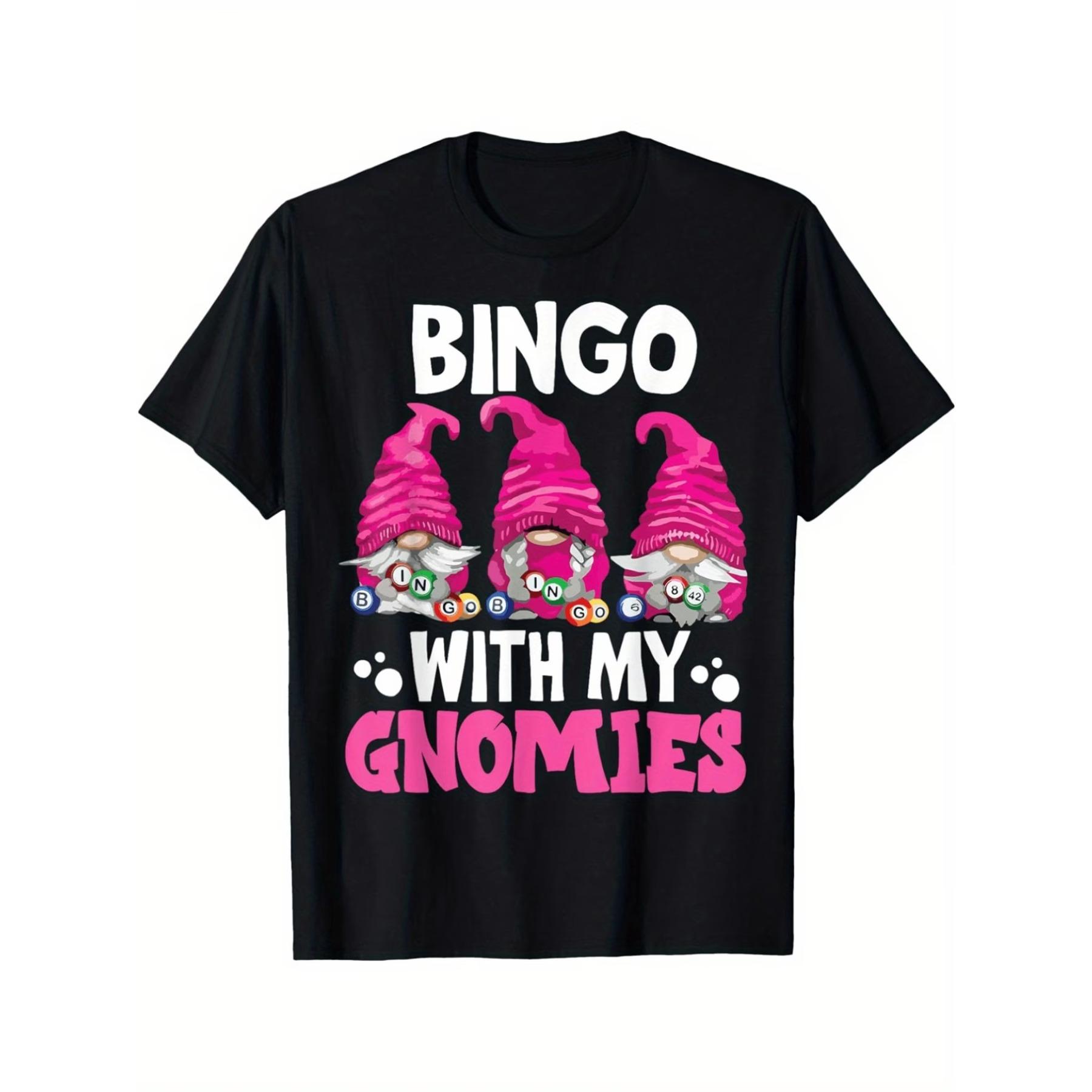 Bingo with My Gnomies T-Shirt Cotton Soft Vintage Unisex Tee with Playful Gnome & Bingo Design S чёрный
