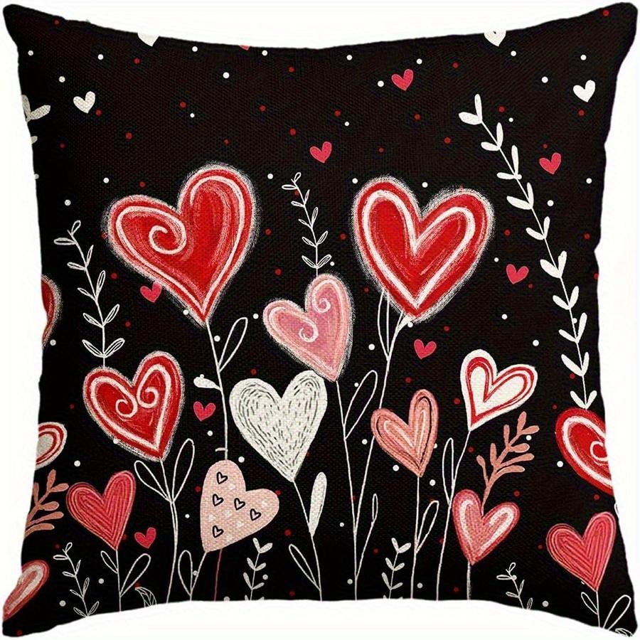 

1pc, Valentine S Day Decorative Pillow Cover Featuring Heart-Shaped Flowers And Leaves in Red And Black 18x18 Inches