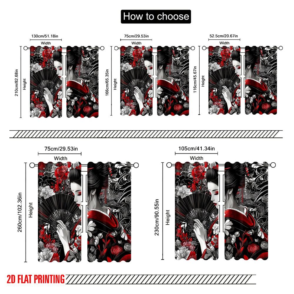 2pcs,2D plane printing Popular Curtain Panels Floral Kimono Elegance Polyester Fabric (without rod) Outdoor Decorations Perfect