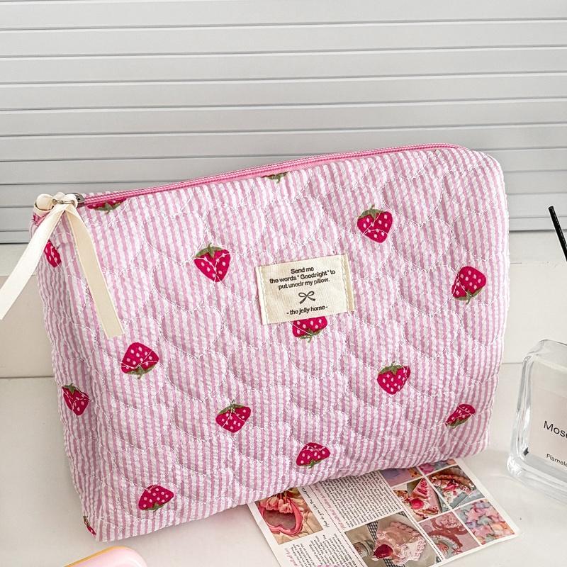 

Женская розовая косметичка с клубничкой, портативный дорожный органайзер, косметичка для туалетных принадлежностей и макияжа, сумочка, женская сумка на молнии A2