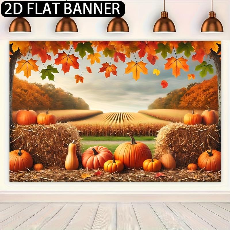 A flat banner measuring with colorful polyester fabric harvested in autumn as the background depicting beautiful pumpkins