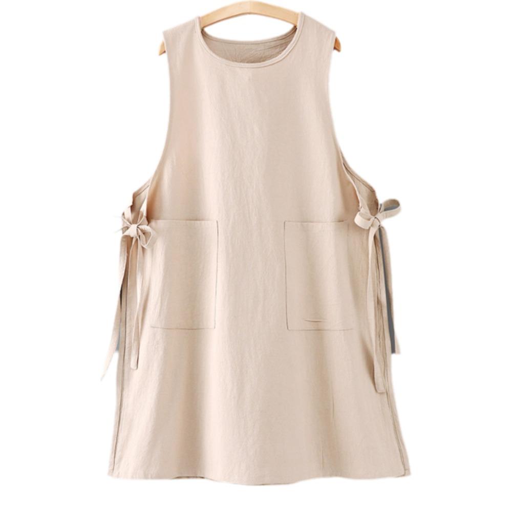 

Фартук с круглым вырезом, устойчивый к пятнам, в деревенском стиле, одежда для готовки, одежда для работы при выпечке, домохозяйка бежевый