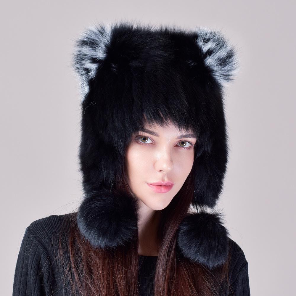 Fox Ears Fluffy Lei Feng Hat Women's Winter Warm Ear Hat Cute Windproof and Cold Cycling Fur Hat