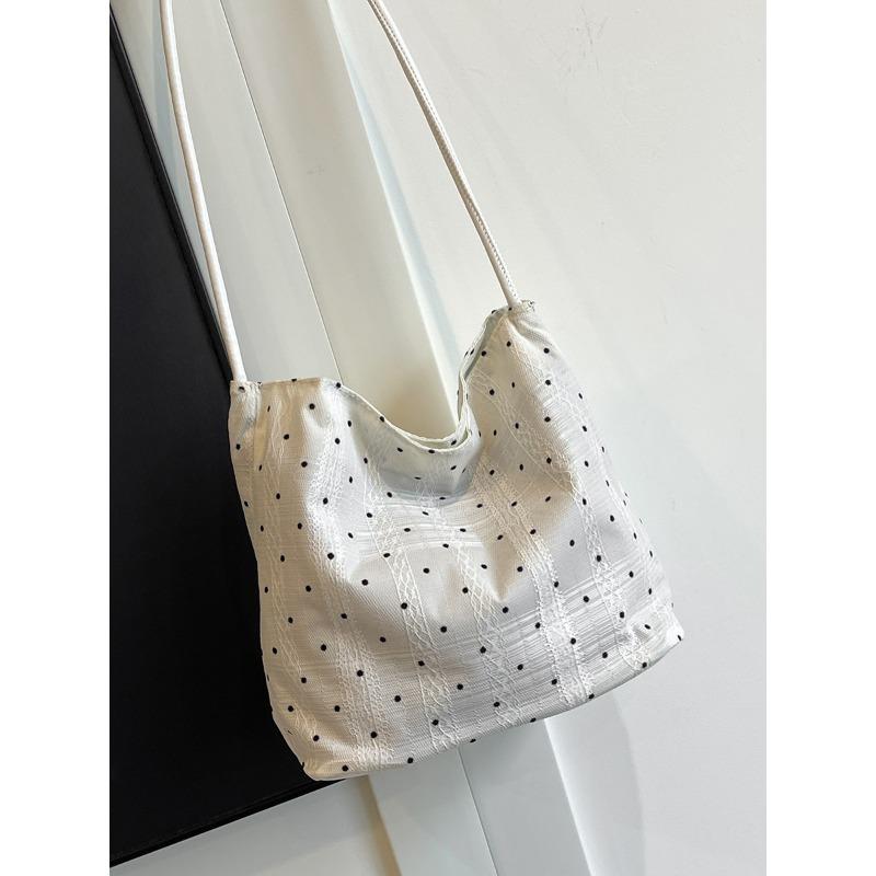 

Fashion portable large-capacity tote bag, new nylon cloth bow silk scarf, underarm polka dot bag, women s trend without silk scarf белый