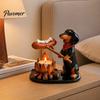 Woodland Candle Decor Campfire Animal Tealight Holder, Durable Resin with Cat Miniature Fox And Dachshund Figurines, Warm Cozy Atmosphere Decorative