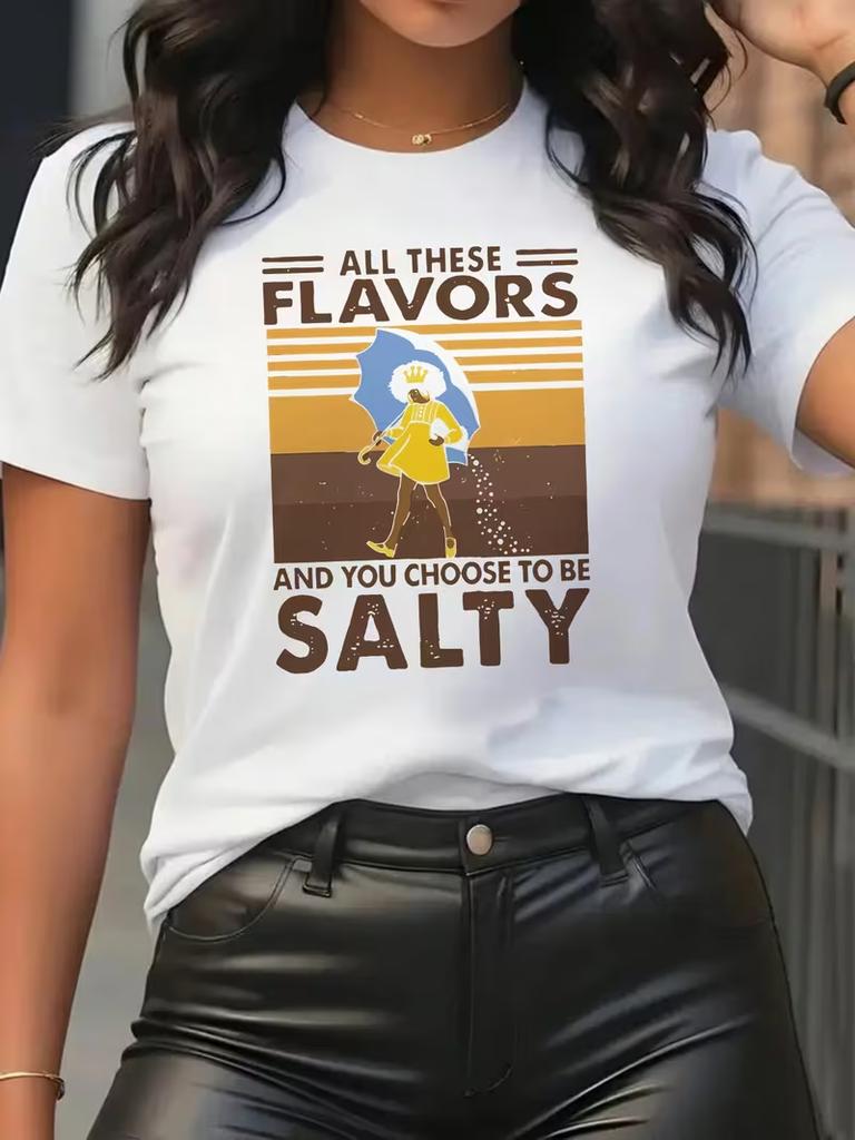 All These Flavors Print TShirt Short Sleeve Crew Neck Casual Top for Summer Spring Womens Clothing Ladies TShirts