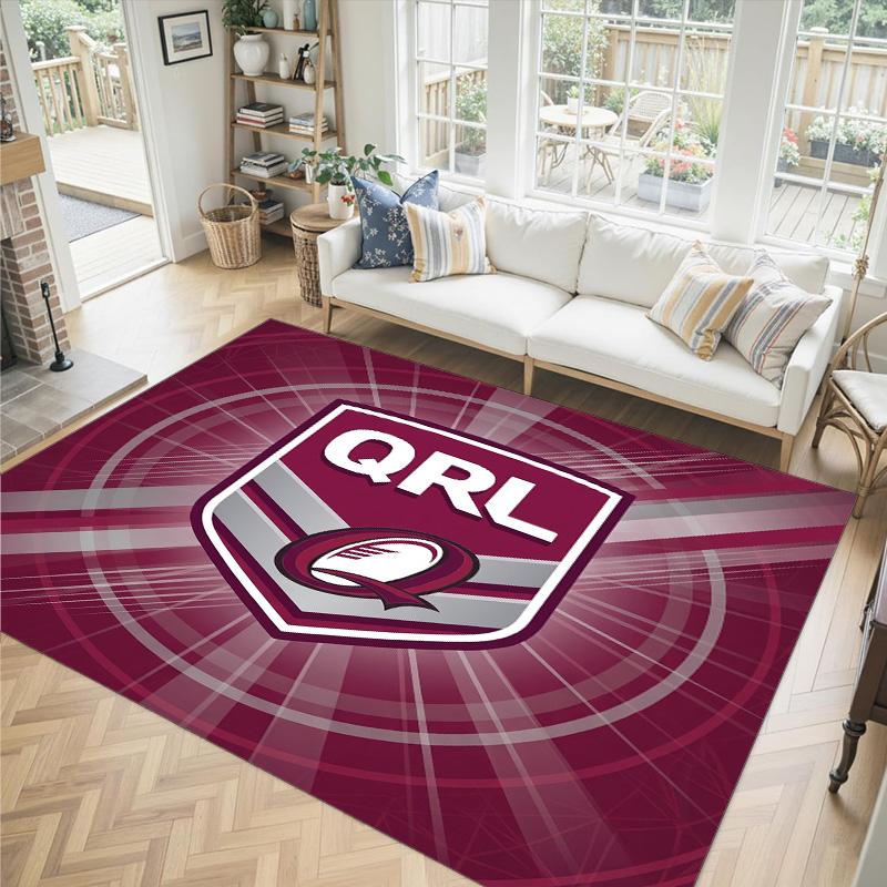 Queensland Maroons Design Crystal Velvet Carpet Cozy Non?Slip Printed Rug For Bedroom Living Room Entrance