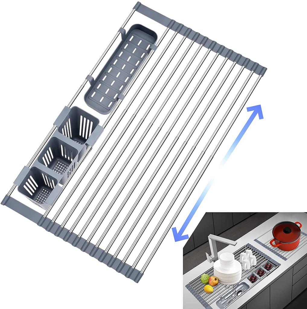 tachika Silicone Dish Over the Roll Up for Dish Dish Drying Kitchen Supplies Drainer, Foldable, Sink, Storage, Rust-Free, Antibacterial, Drainer,