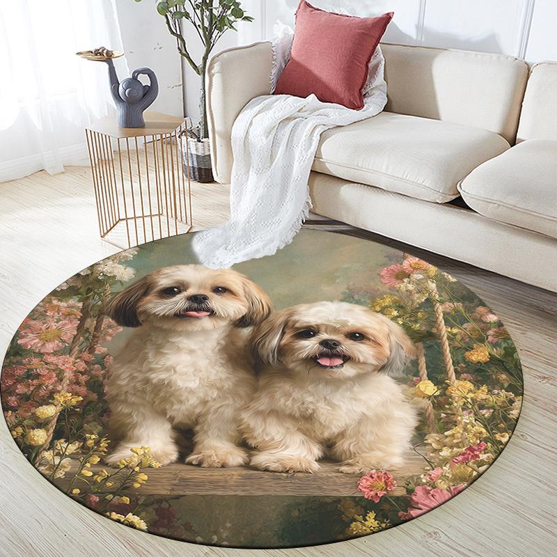 

Two Shih Tzus pattern round rug,Carpet Rug for Living Room Bedroom Sofa Playroom Decor,Non-slip Floor Mat,Holiday Gifts and Birthday Gifts 80cmx80cm