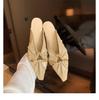 Sheepskin grape mother, the same summer new triangular buckle hollowed out pointed head pleated bag head Muller half slippers women's leather