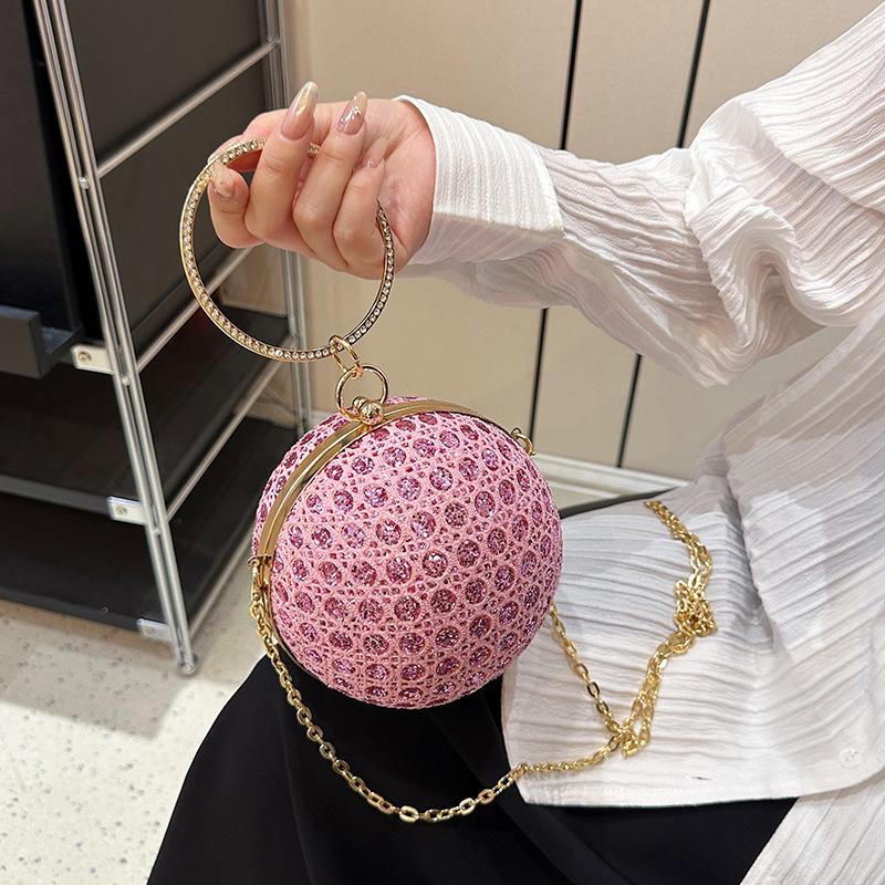 Dinner Bag New 2025 European and American Fashion Diamond-encrusted Retro Shoulder Bag Women's Messenger Chain Round Ball Small Round Bag