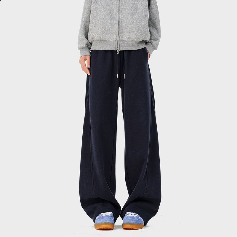 51 Hip-Hop Winter Fleece-Lined Thickened Pants for Men, American Style Trendy Retro Lazy Patchwork Sports Wide-Leg Casual Trousers