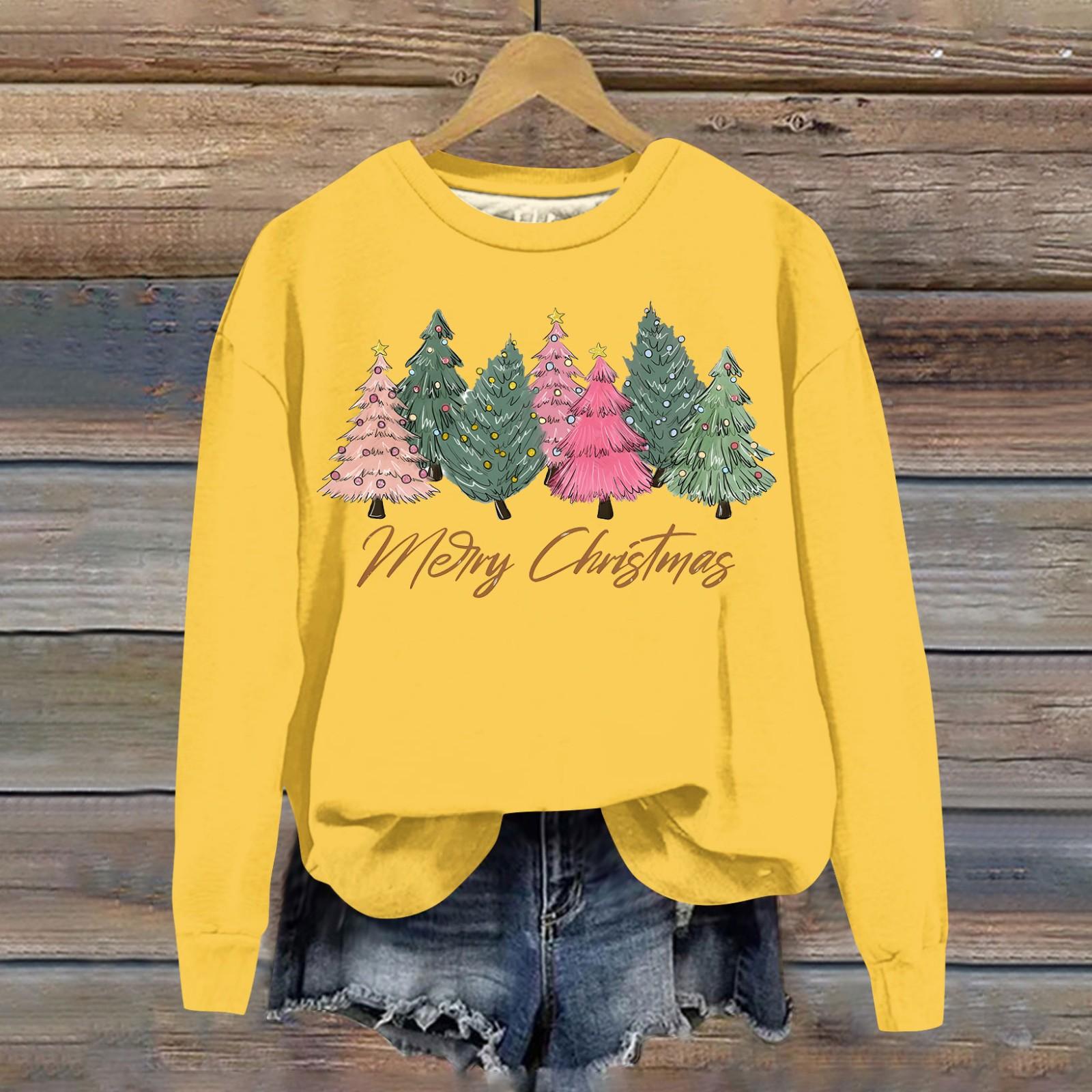 

Женская модная рождественская свободная толстовка с длинным рукавом и круглым вырезом с мелким принтом S жёлтый