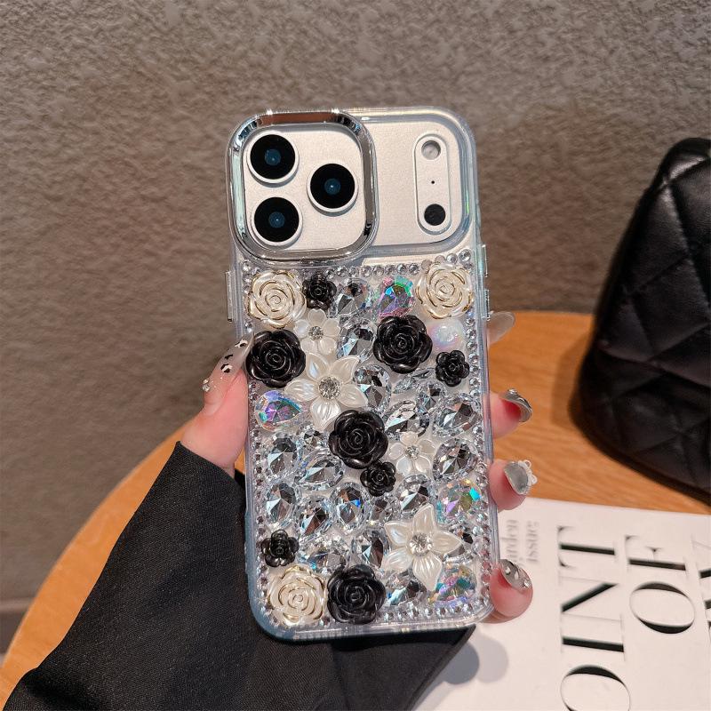 

Luxury Camellia Diamond Case for iPhone 17 and 16, High-End 3D Design, Full Protection for 15 Pro iPhone 16 Pro Max