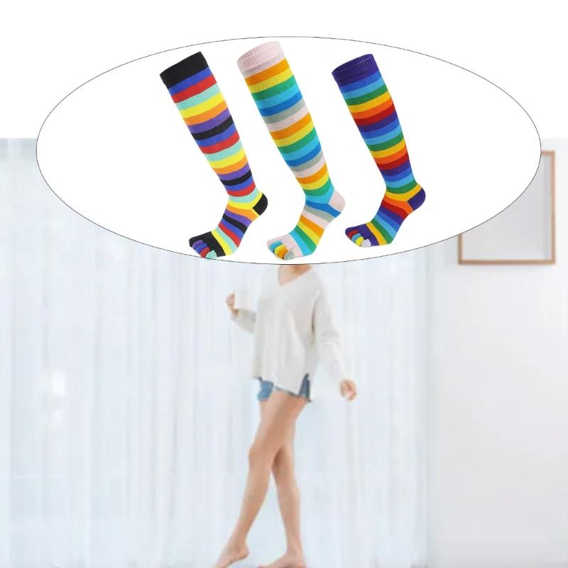 1 Pair Toe Socks Women Rainbow Toe Socks for Women Rainbow Striped 5 Toe Funny Leg Warmer Calf Socks with Toes Separated