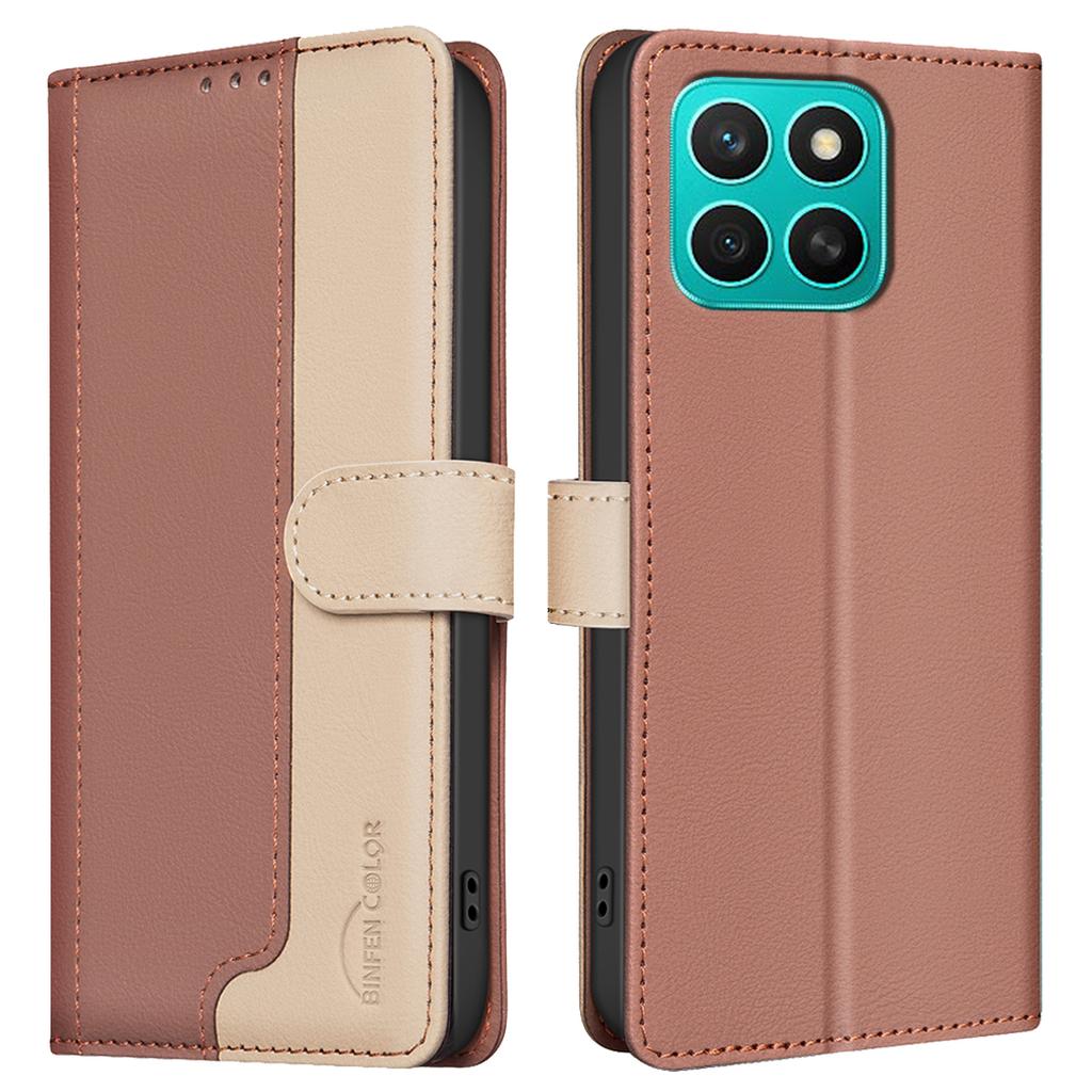 BINFEN COLOR BF33 For Honor X8c 4G Leather Case Splicing Color RFID Blocking Wallet Stand Phone Cover