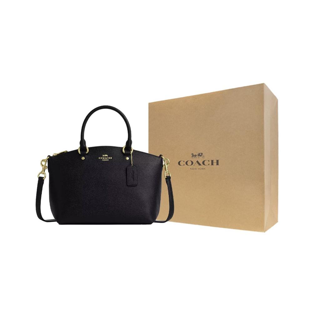 Coach Sadie 30 Umhängetasche Mit Goldfarbenen Metallakzenten Aus Genarbtem Leder Damen Handtaschen Schwarz CCM70-IMBLK