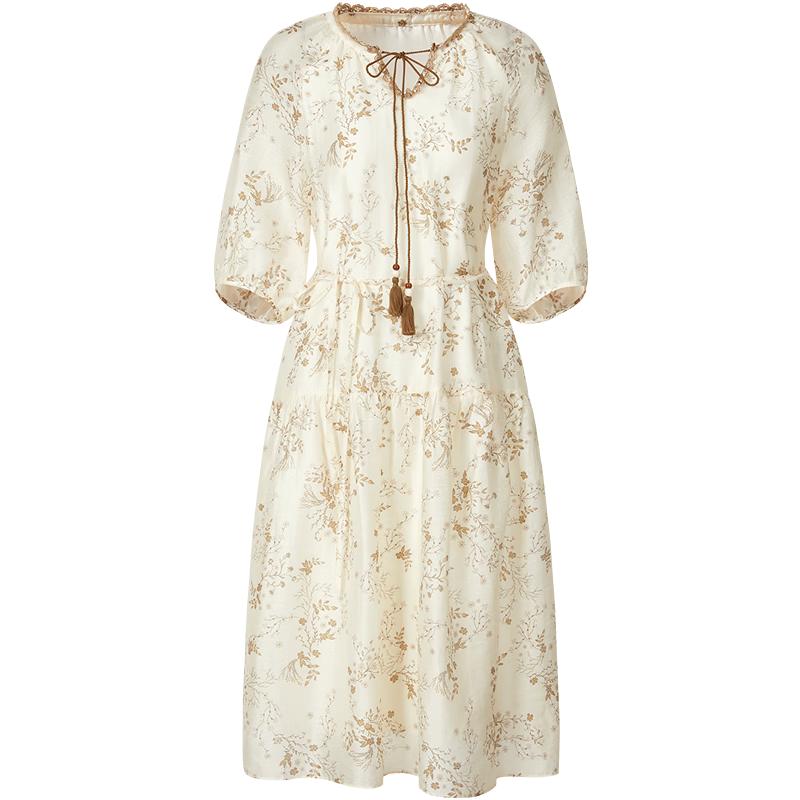 Annaike Romantic Botanical Print Tie-Neck Maxi Dress