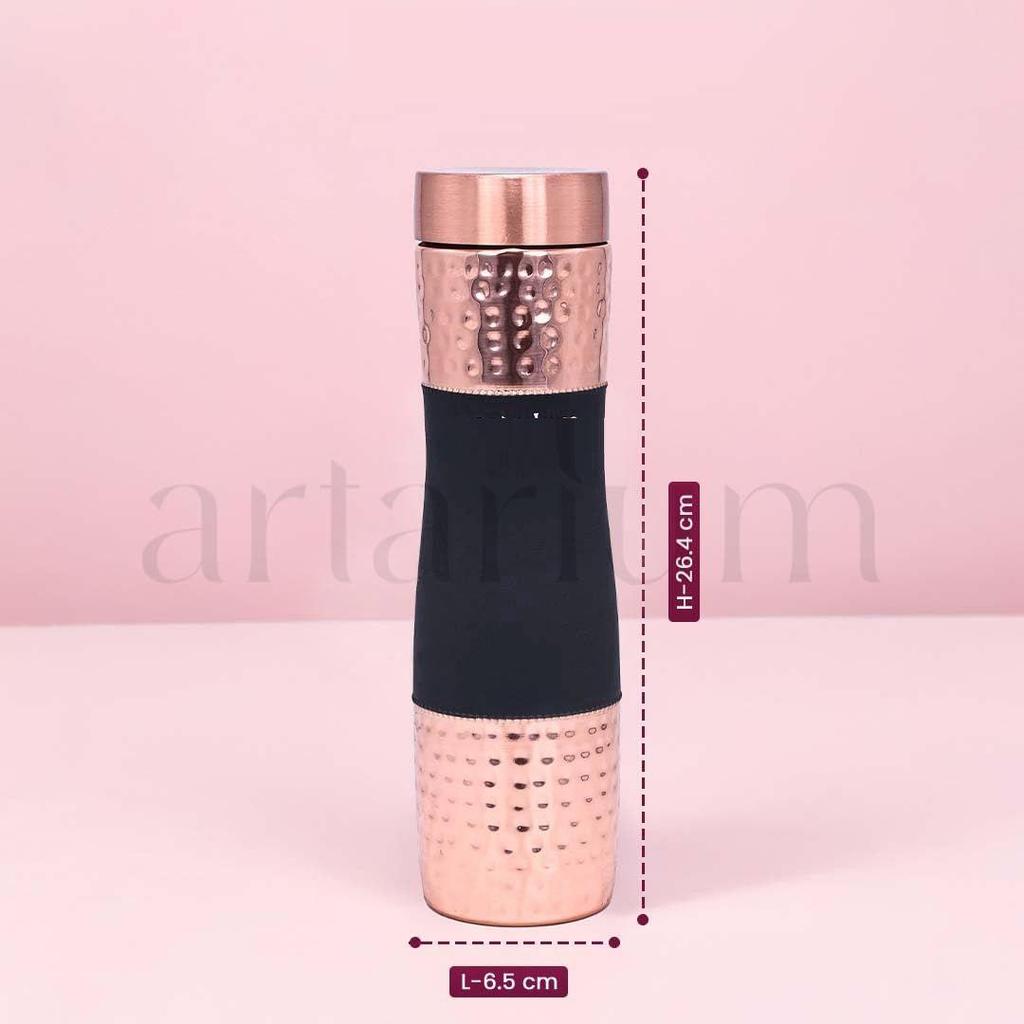 1 Litre Hammered Copper Water Bottle Leak Proof BPA Free Water Bottle Office Bottle Hammered Copper Bottle Black Color)